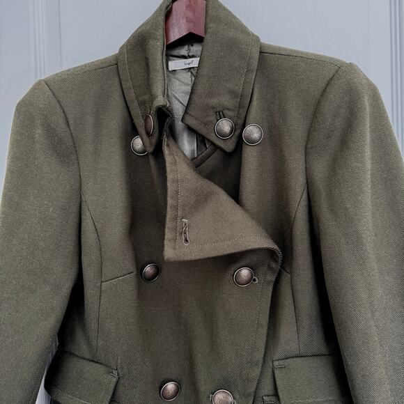 Hazel Army Olive Green Coat Buttons Pockets Double Breasted Women’s M Lined - Picture 2 of 14